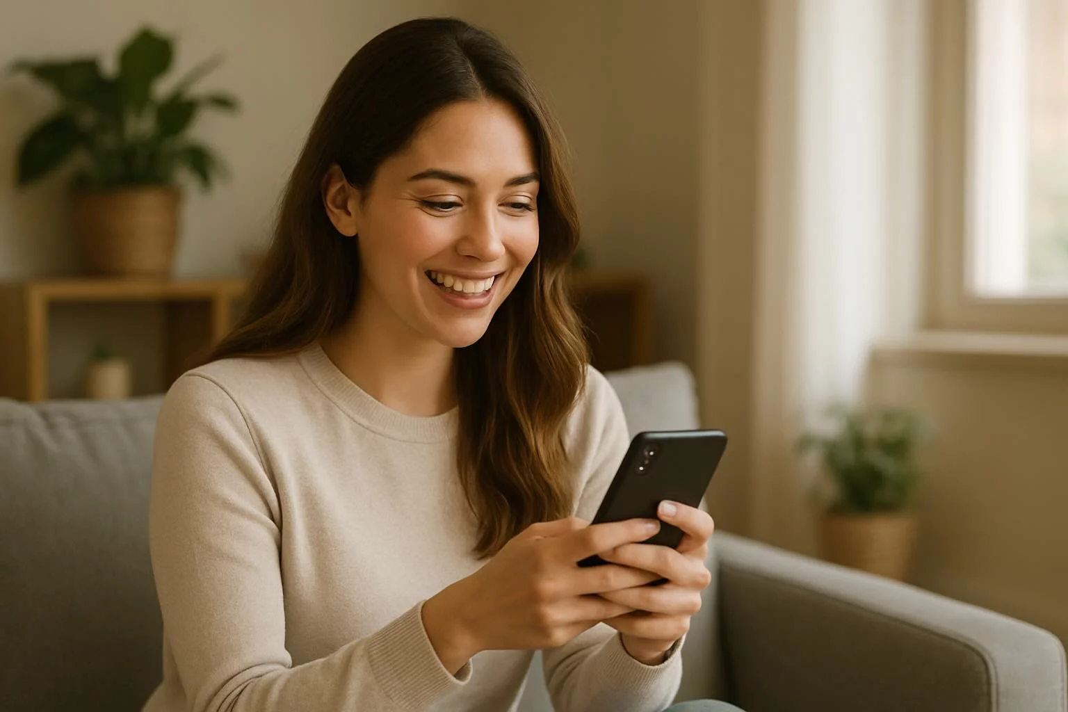 Persona usando móvil para gestionar redes sociales
